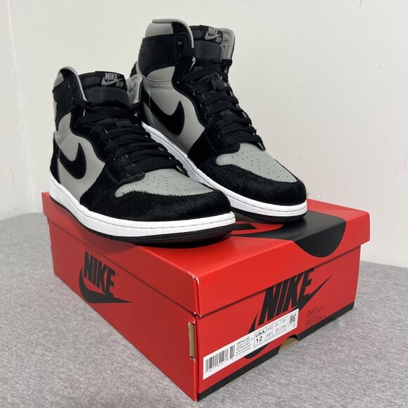 Nike Air Jordan 1 Retro High OG Shoes Black Grey Bovine Fur Mens 10.5 Womens 12 - Picture 3 of 16